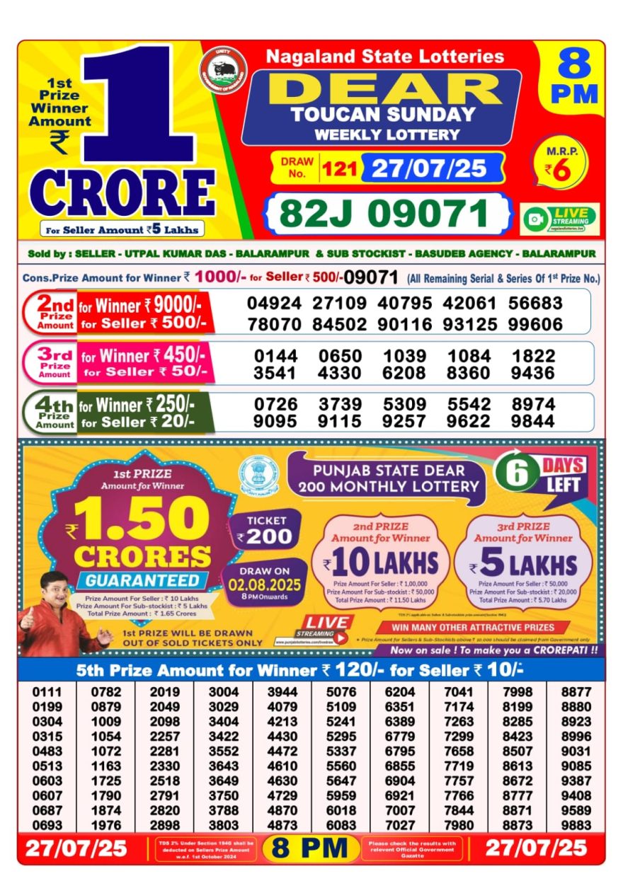Lottery Sambad Result Today, July 27, 2025, 1 PM, 6 PM, 8 PM Draws, Live Updates, Winning Number