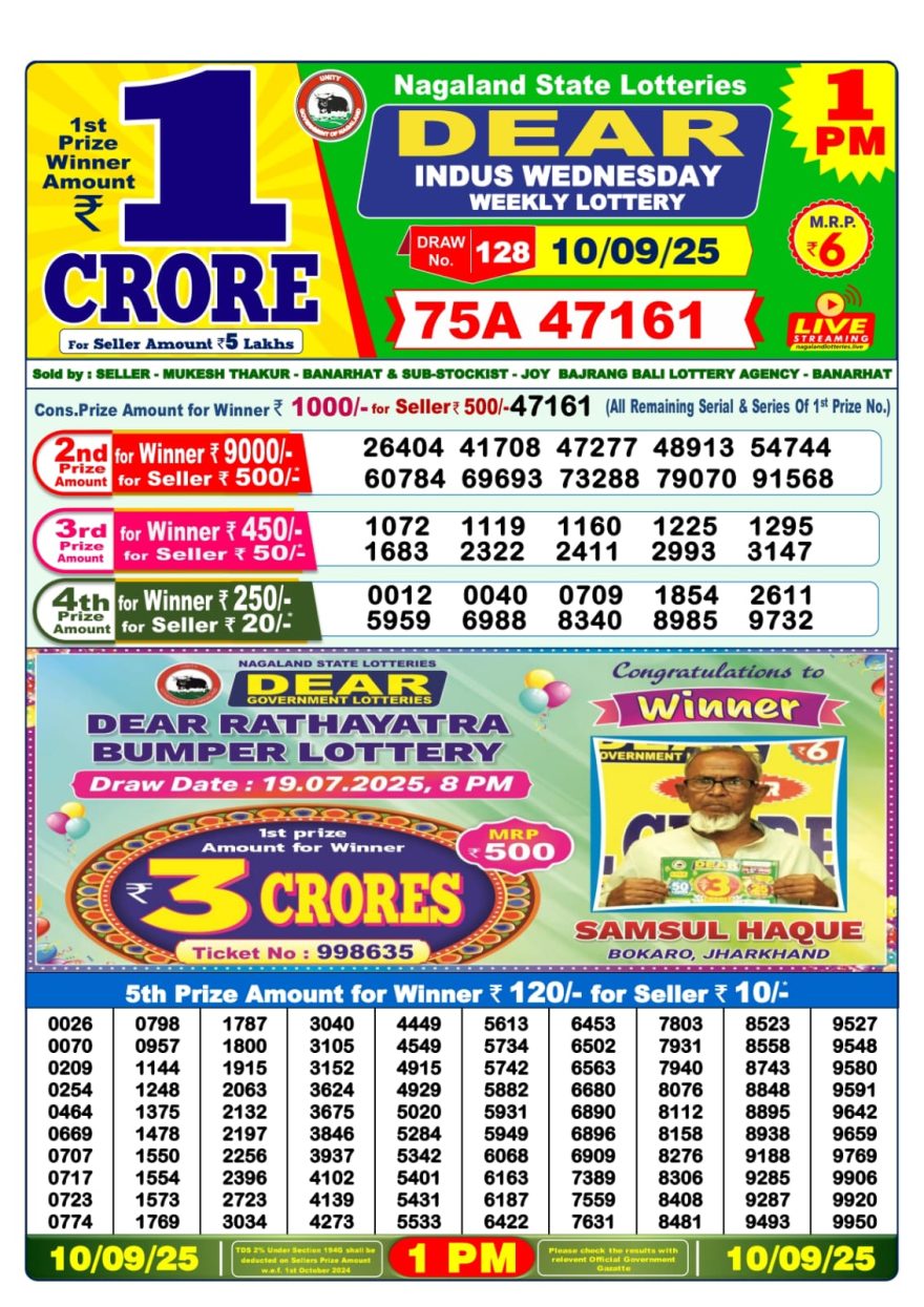 Lottery Sambad Result Today, September 10, 2025, 1 PM, 6 PM, 8 PM Draws, Live Updates, Winning Number