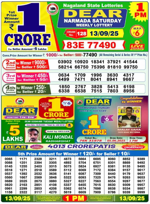 Lottery Sambad Result Today, September 13, 2025, 1 PM, 6 PM, 8 PM Draws, Live Updates, Winning Number