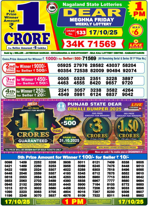Lottery Sambad 1PM Result 15/04/25