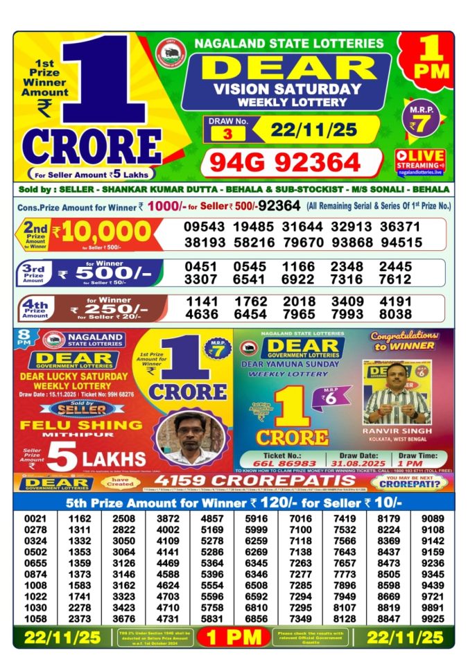 Lottery Sambad 1PM Result 15/04/25