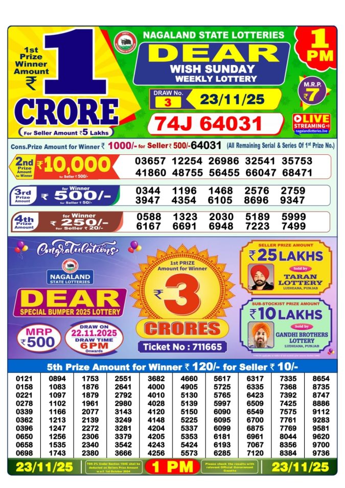 Lottery Sambad 1PM Result 15/04/25