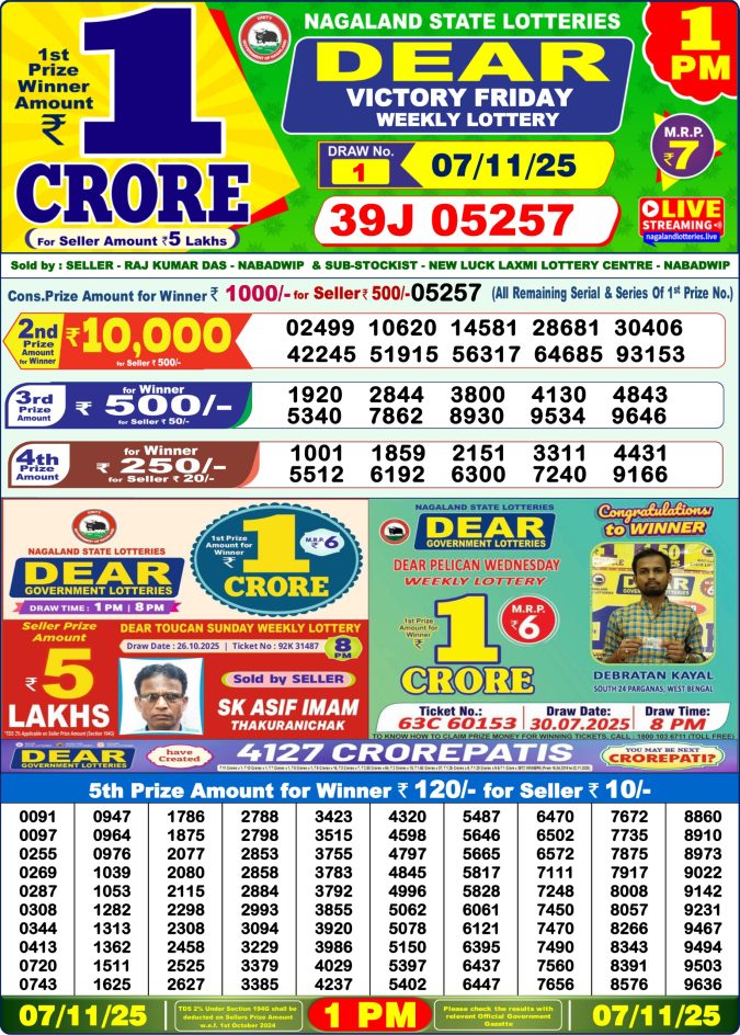 Lottery Sambad 1PM Result 15/04/25