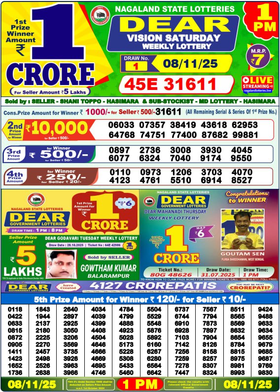Lottery Sambad 1PM Result 15/04/25